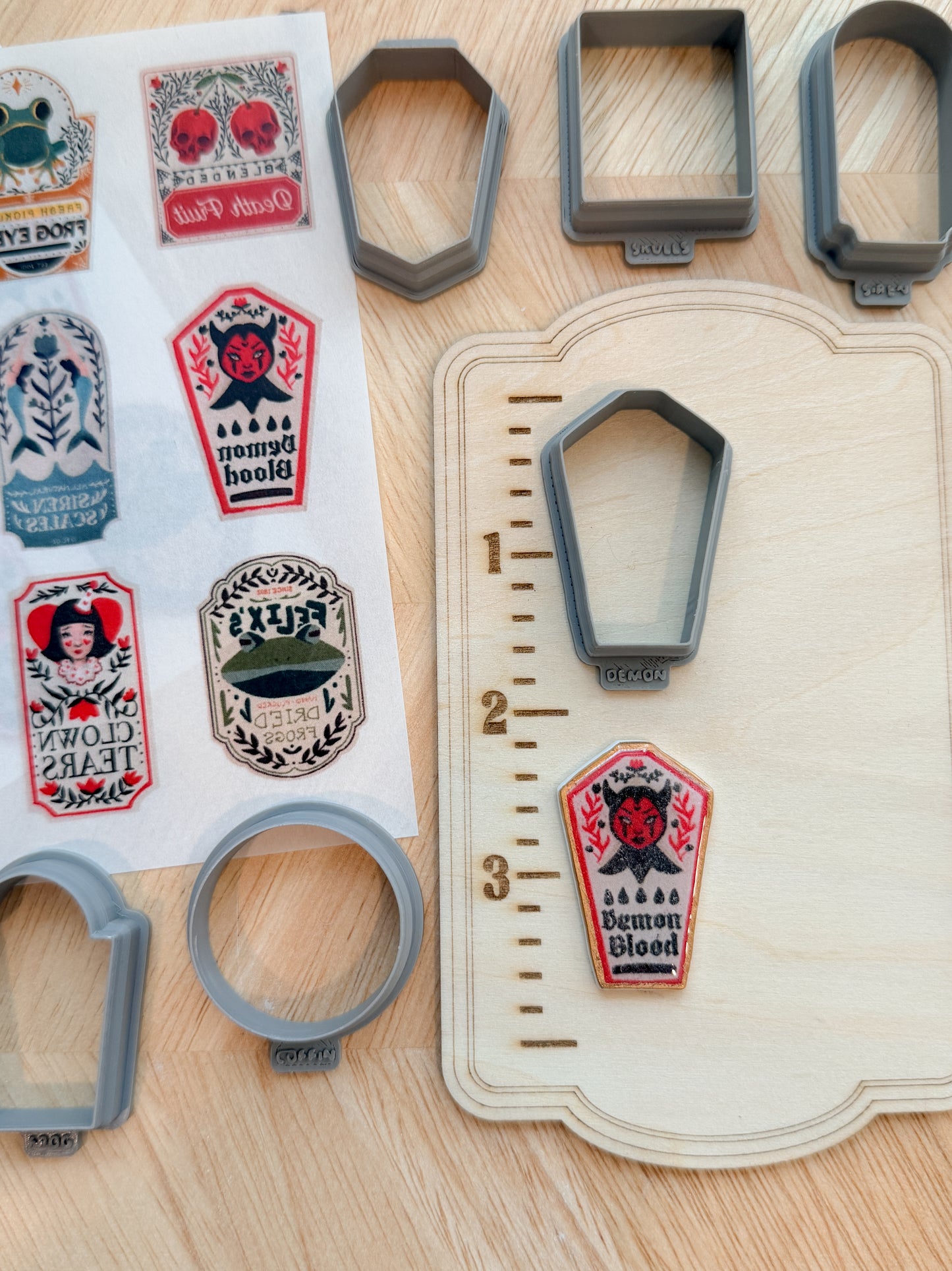 POISON LABEL TRANSFER & CUTTER COMBO | HALLOWEEN SPOOKY | POLYMER CLAY CUTTERS