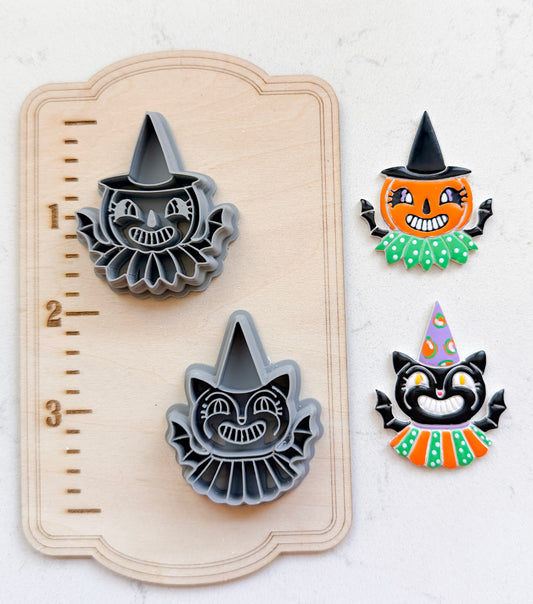 VINTAGE CAT & PUMPKIN | FALL AUTUMN | POLYMER CLAY CUTTERS