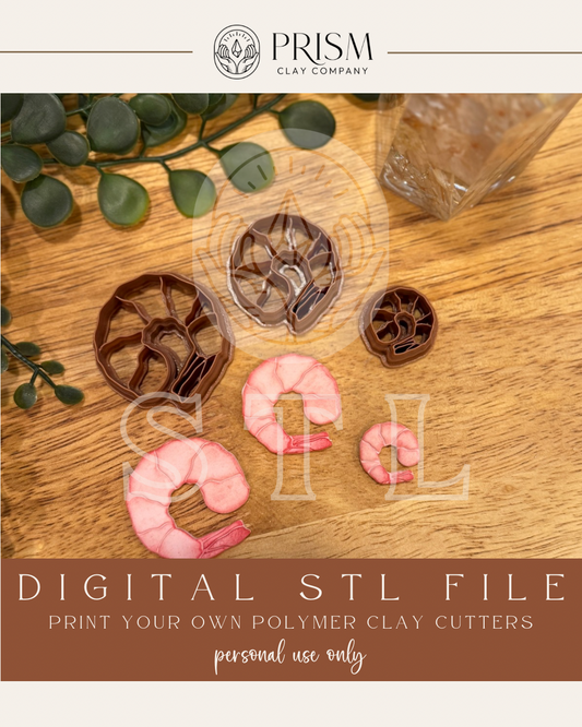 Cooked Shrimp STL File | 3 Sizes | Digital Instant Download | 3D Printing STL File | Polymer Clay Tool | Polymer Clay Cutter STL File