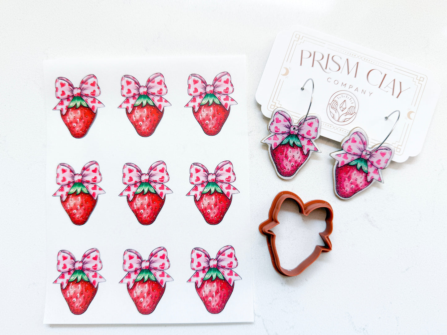 STRAWBERRY TOP BOW TRANSFER PAPER & CUTTER | PCC SET 005 | TRANSFER PAPER | CLAY CUTTER