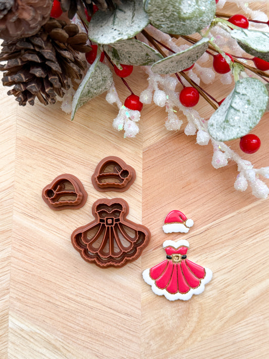 MS CLAUS DRESS & HAT DANGLE | CHRISTMAS HOLIDAY | CLAY CUTTER