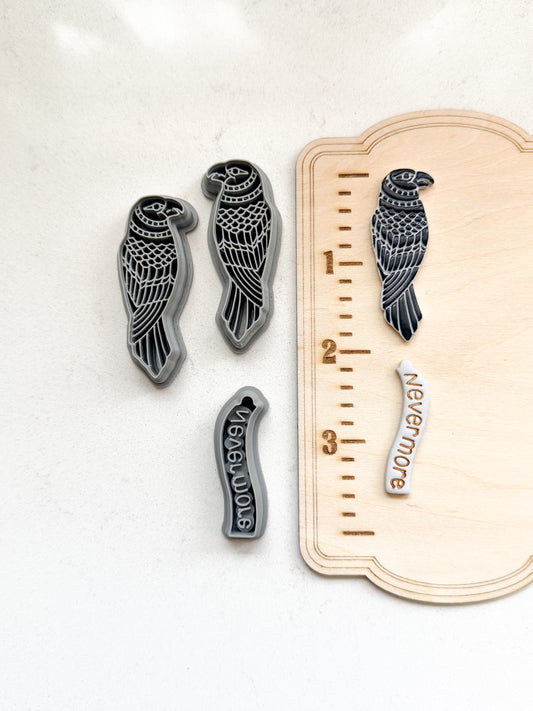 NEVERMORE CROW 2PC SET | POE.MS | EDGAR ALLEN POE INSPIRED | POLYMER CLAY CUTTERS
