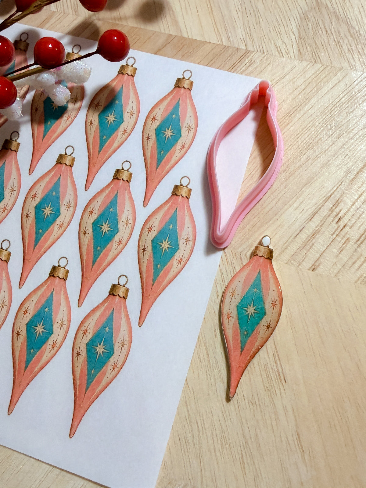 RETRO LONG ORNAMENT HOLIDAY EARRING TRANSFER PAPER CUTTER BUNDLE | TRANSFER PAPER FOR POLYMER CLAY