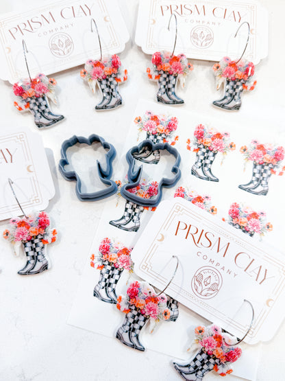 FLORAL RAINBOOT TRANSFER PAPER & CUTTER | PCC SET 008 | TRANSFER PAPER | CLAY CUTTER