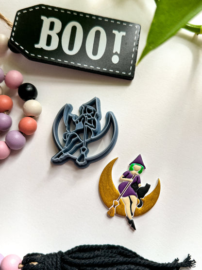 PIN UP WITCH ON MOON | HALLOWEEN | CLAY CUTTERS