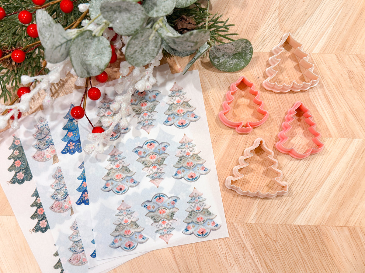 CHRISTMAS TREE EARRING TRANSFER PAPER CUTTER BUNDLE | CLAY CUTTER & TRANSFER PAPER FOR POLYMER CLAY