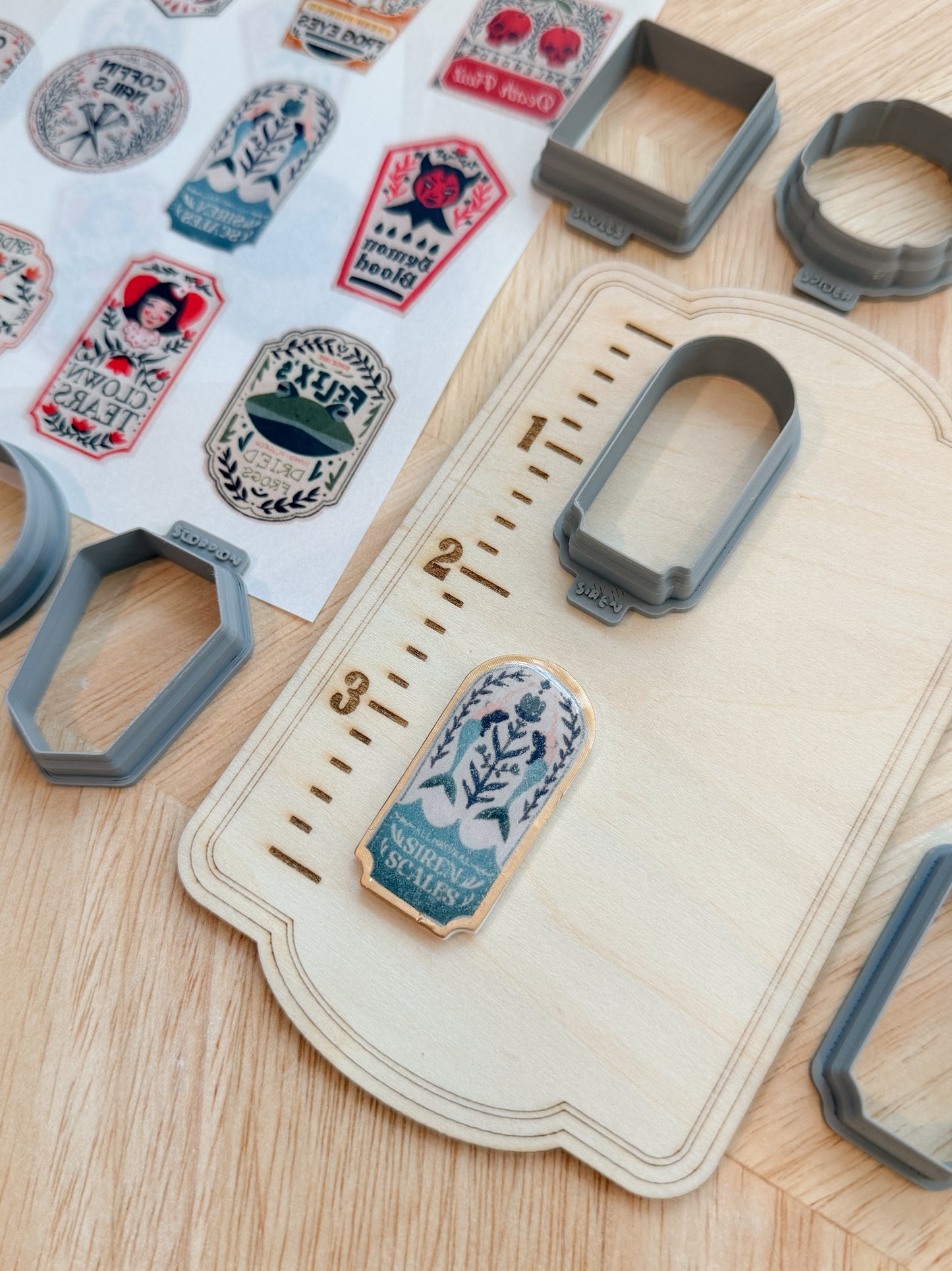POISON LABEL TRANSFER & CUTTER COMBO | HALLOWEEN SPOOKY | POLYMER CLAY CUTTERS