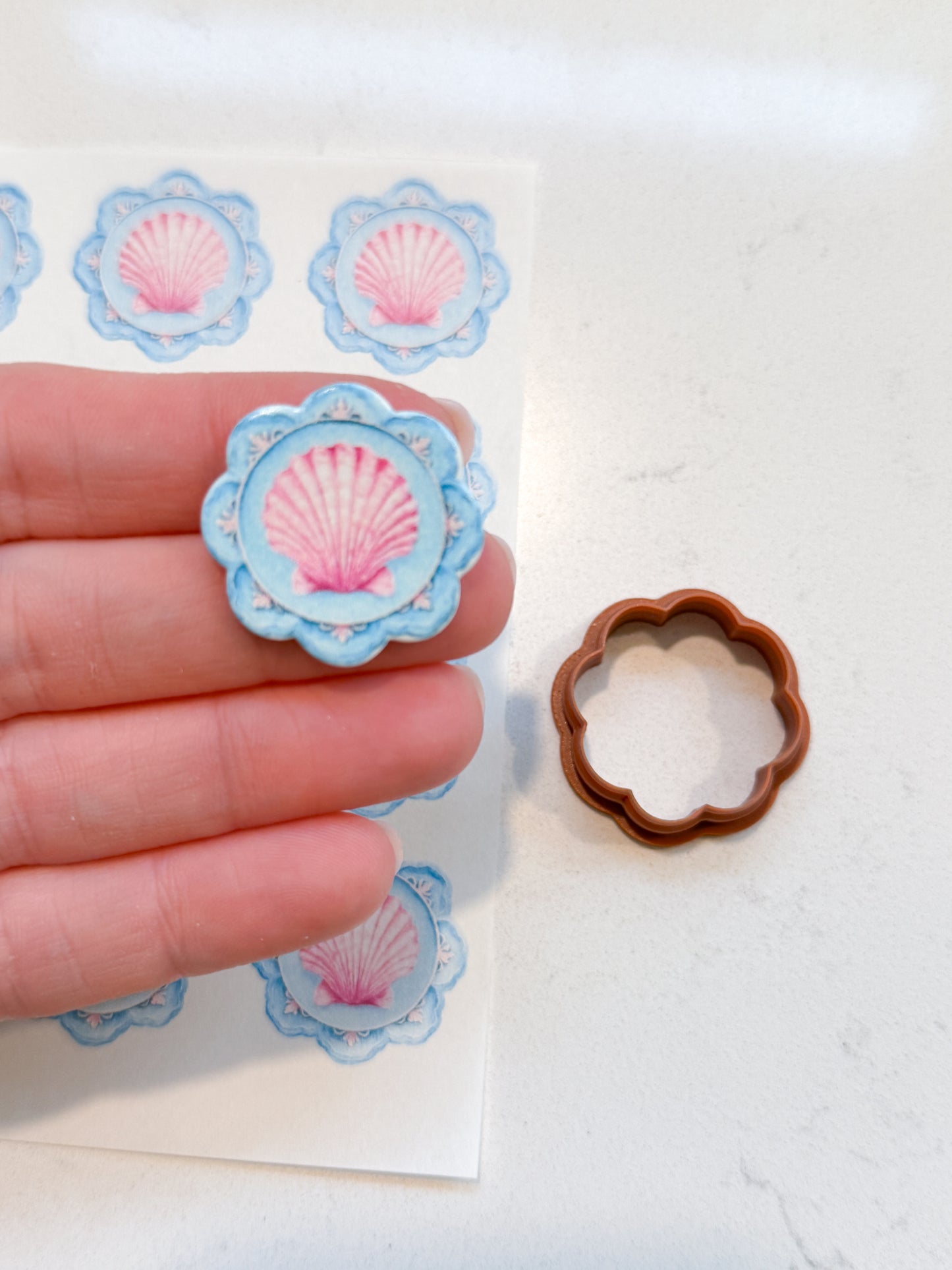 BLUE SCALLOP SHELL TRANSFER PAPER & CUTTER | PCC SET 012 | TRANSFER PAPER | CLAY CUTTER