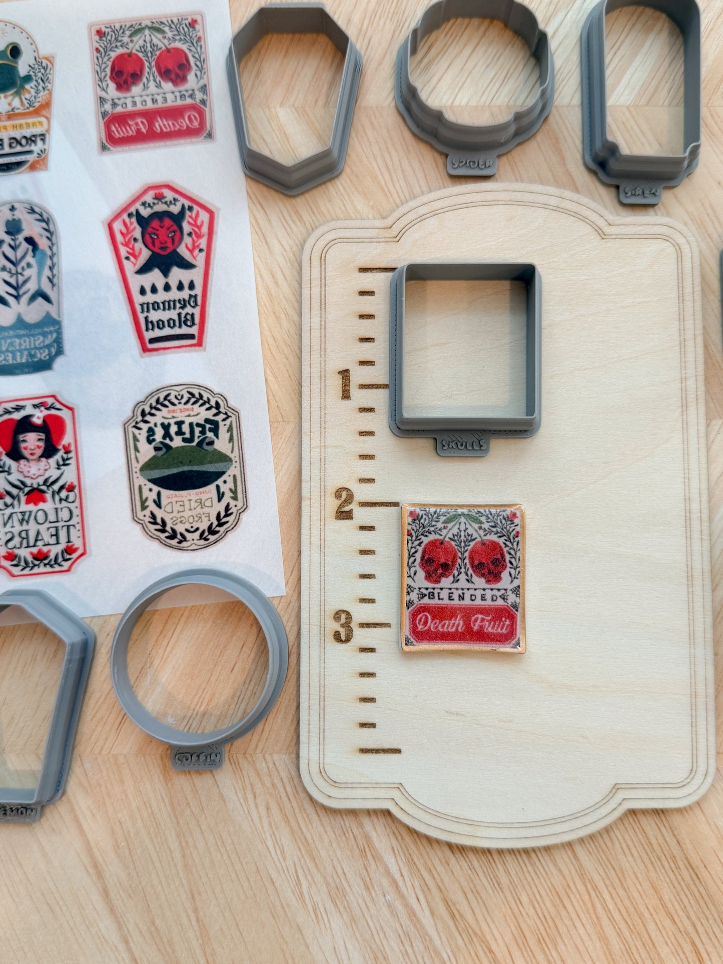 POISON LABEL TRANSFER & CUTTER COMBO | HALLOWEEN SPOOKY | POLYMER CLAY CUTTERS