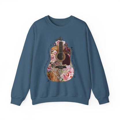 Gypsy Floral Guitar | Gildan 18000 Unisex Heavy Blend™ Crewneck Sweatshirt