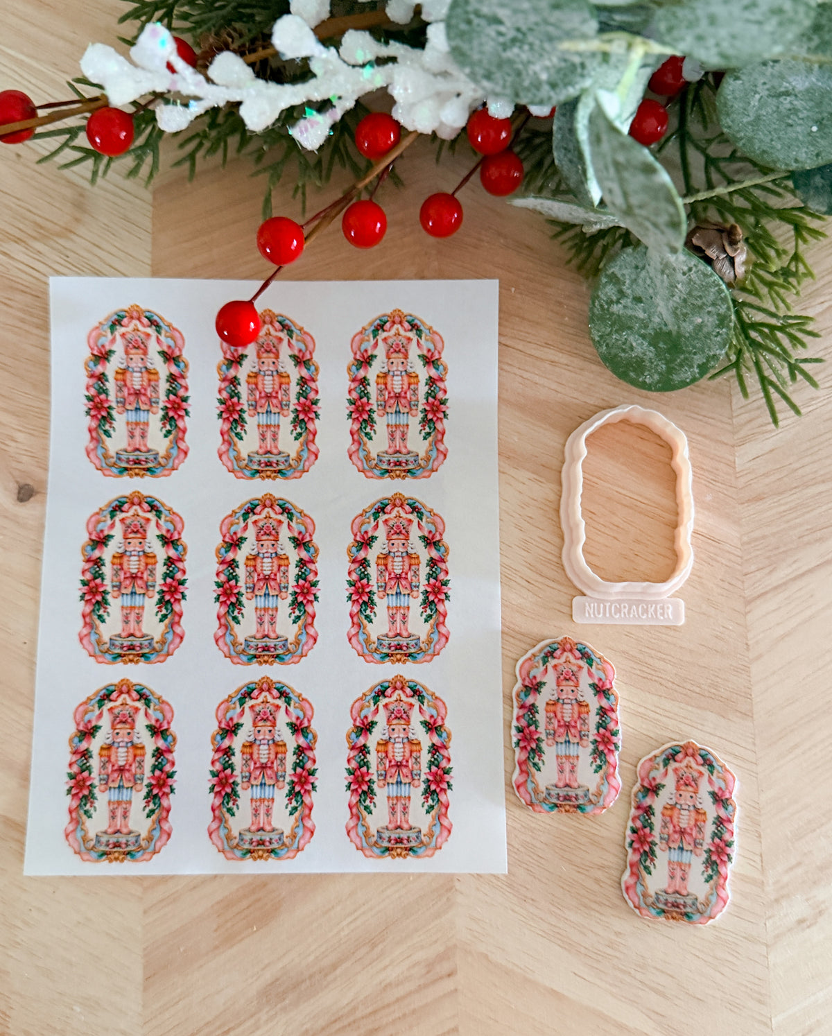 PINK NUTCRACKER EARRING TRANSFER PAPER CUTTER BUNDLE | CLAY CUTTER & TRANSFER PAPER FOR POLYMER CLAY