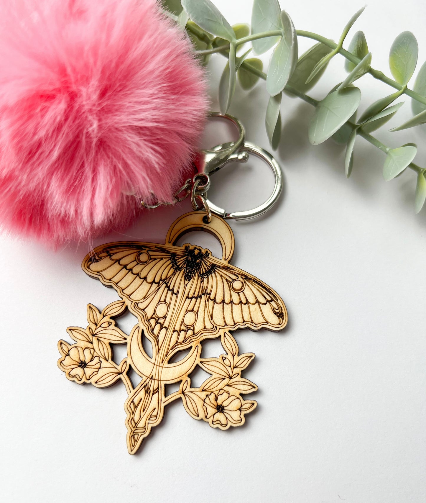 LUNA MOTH POMPOM KEYCHAIN | WOOD