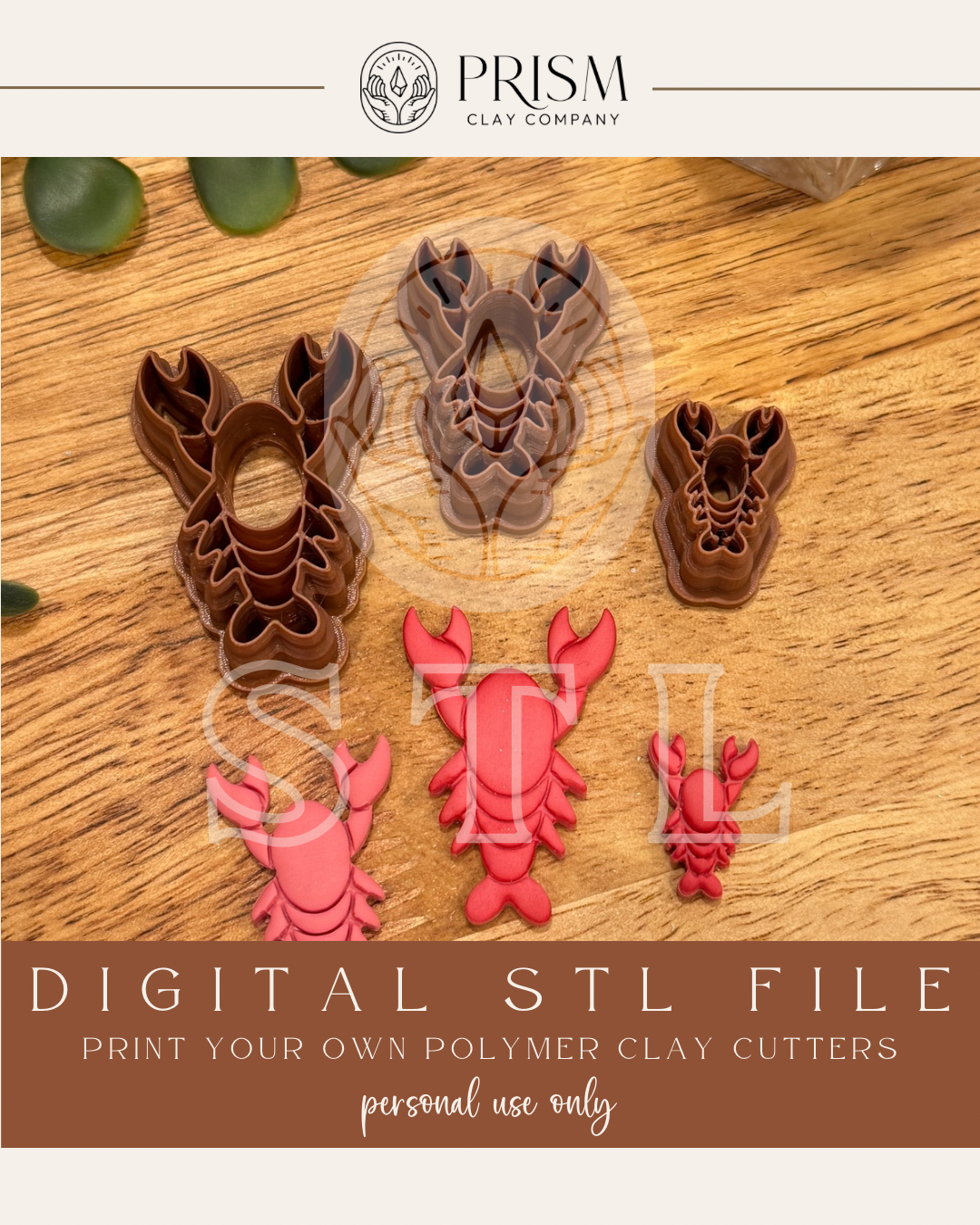 Lobster STL File | 3 Sizes | Digital Instant Download | 3D Printing STL File | Polymer Clay Tool | Polymer Clay Cutter STL File
