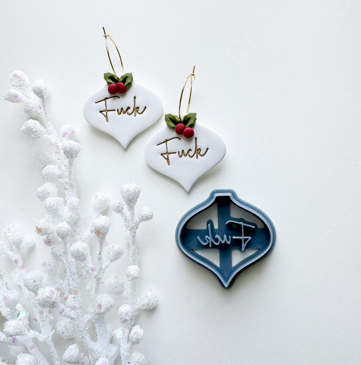 F*CK EARRING + ORNAMENT | INPPROPRIATE | CHRISTMAS | CLAY CUTTER