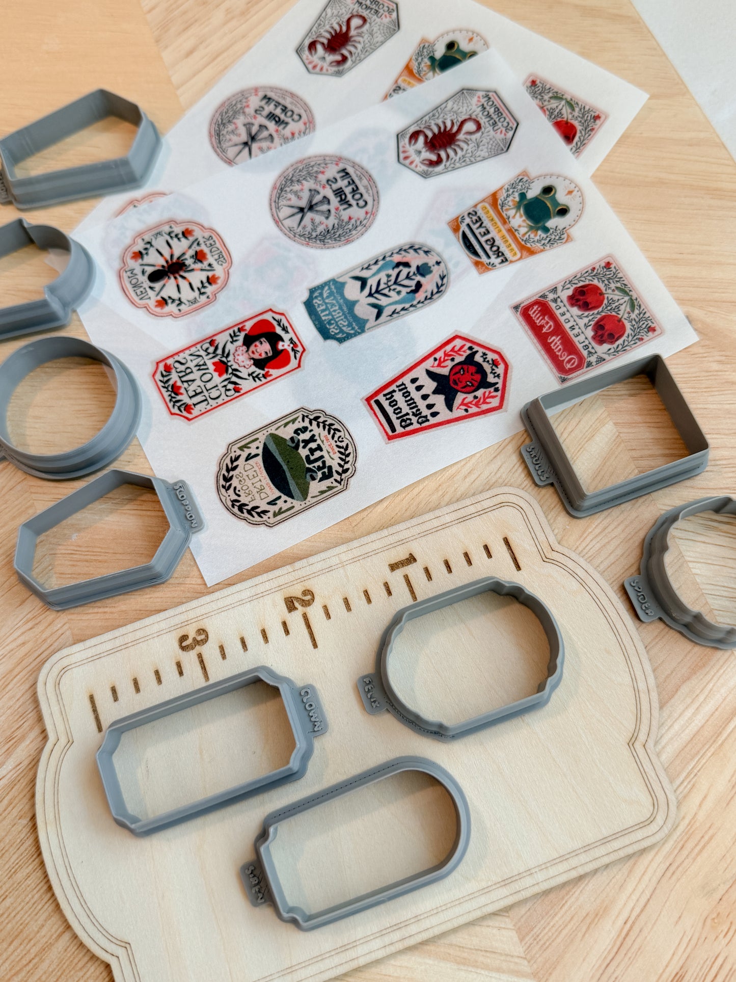 POISON LABEL TRANSFER & CUTTER COMBO | HALLOWEEN SPOOKY | POLYMER CLAY CUTTERS