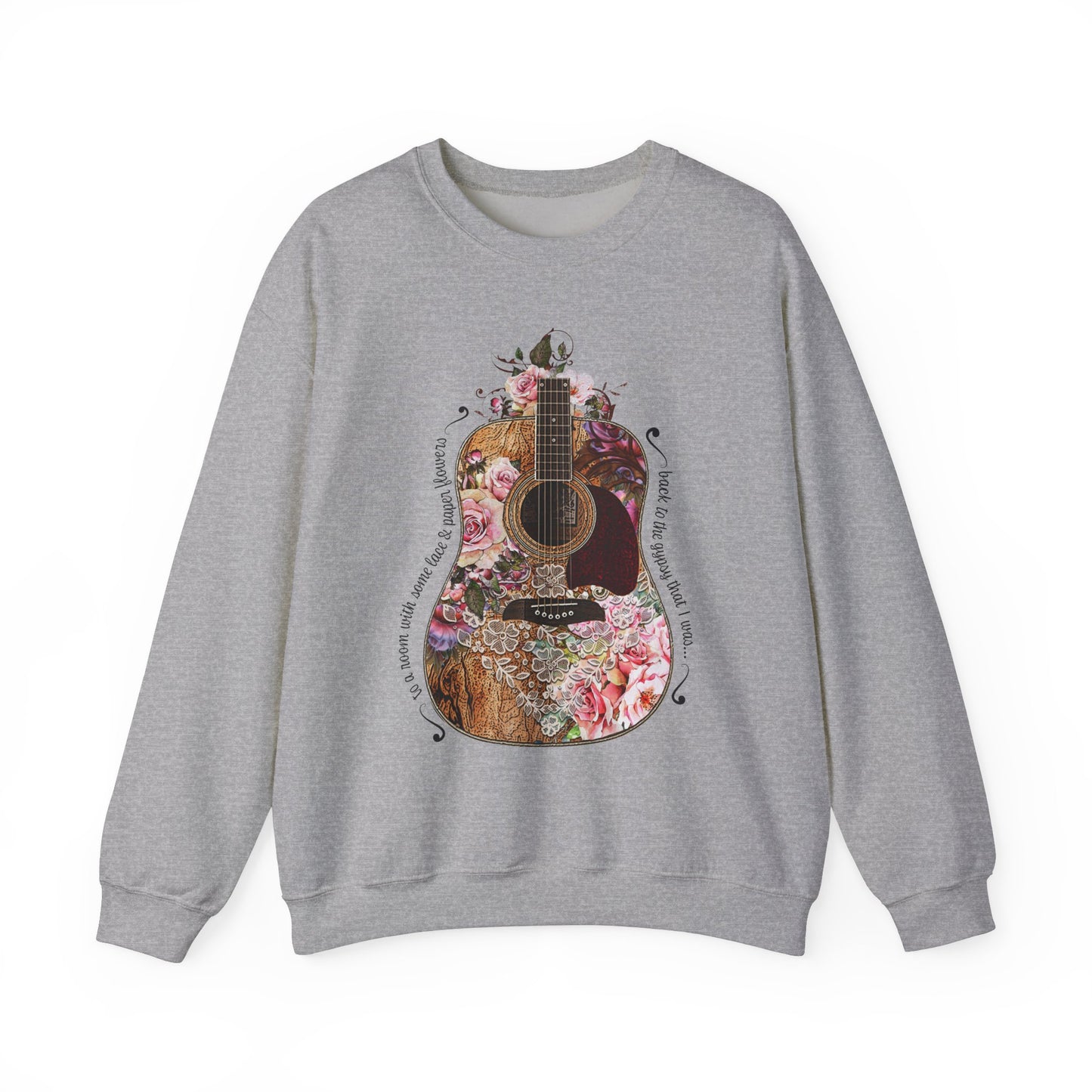 Gypsy Floral Guitar | Gildan 18000 Unisex Heavy Blend™ Crewneck Sweatshirt