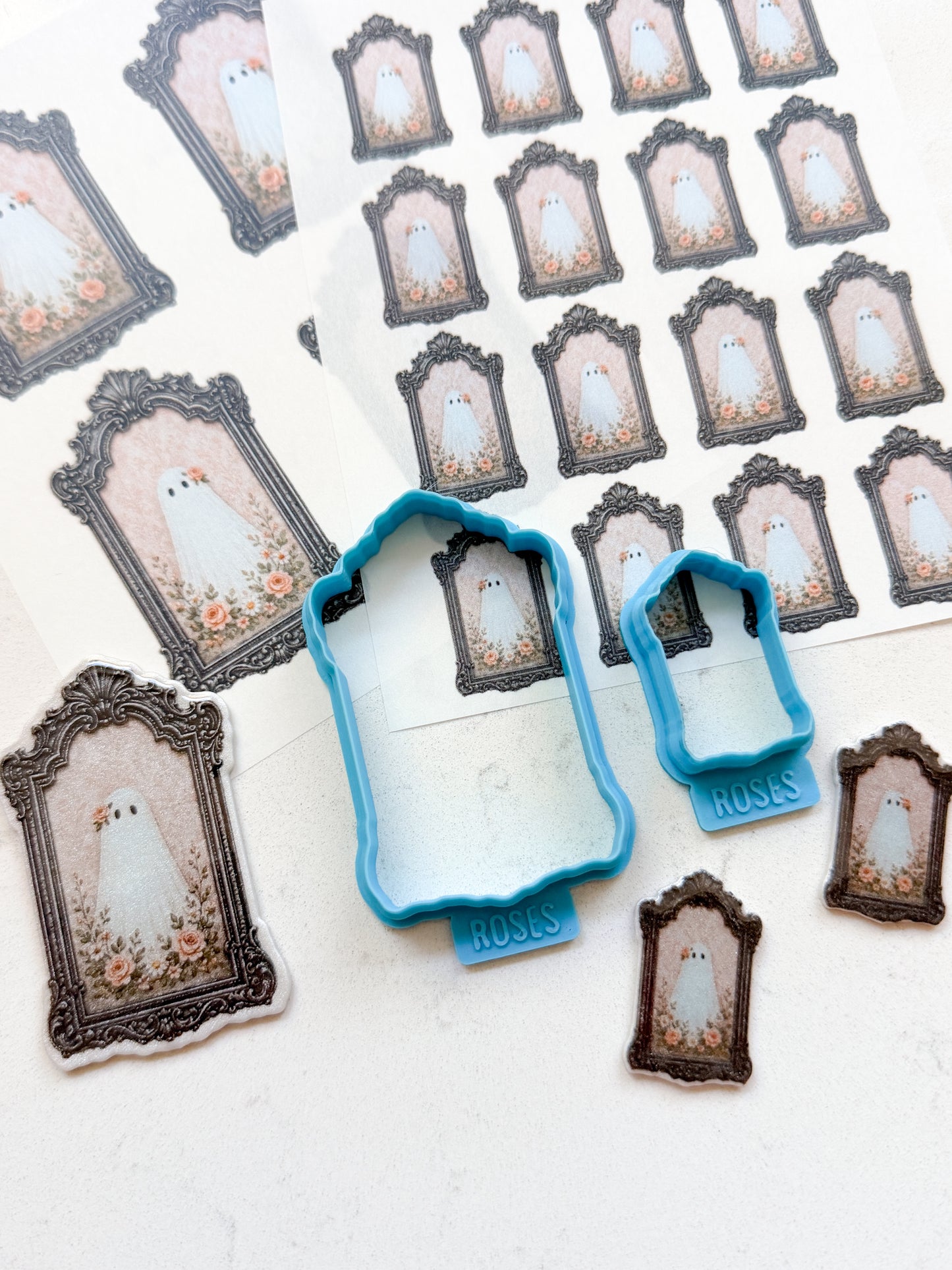 007 HAUNTED ROSES EARRING & MAGNET TRANSFER PAPER CUTTER BUNDLE | TRANSFER PAPER FOR POLYMER CLAY