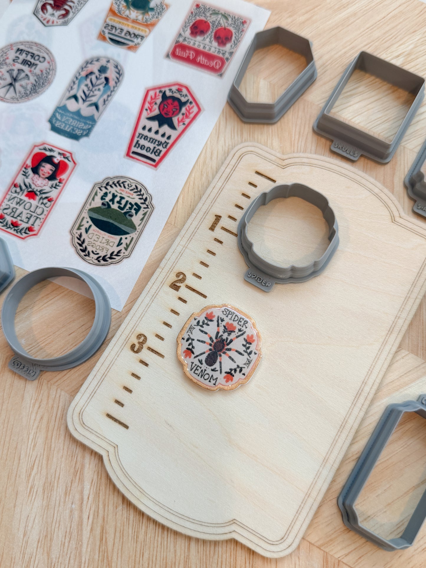 POISON LABEL TRANSFER & CUTTER COMBO | HALLOWEEN SPOOKY | POLYMER CLAY CUTTERS