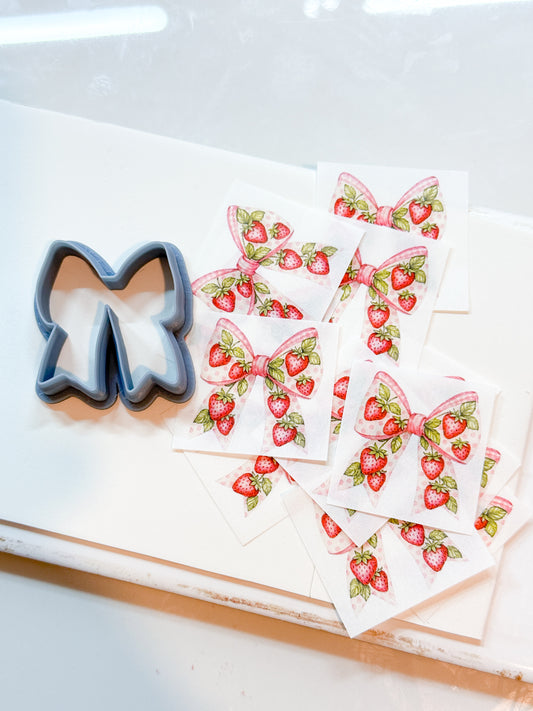 STRAWBERRY BOHO BOW TRANSFER PAPER & CUTTER | PCC SET 004 | TRANSFER PAPER | CLAY CUTTER