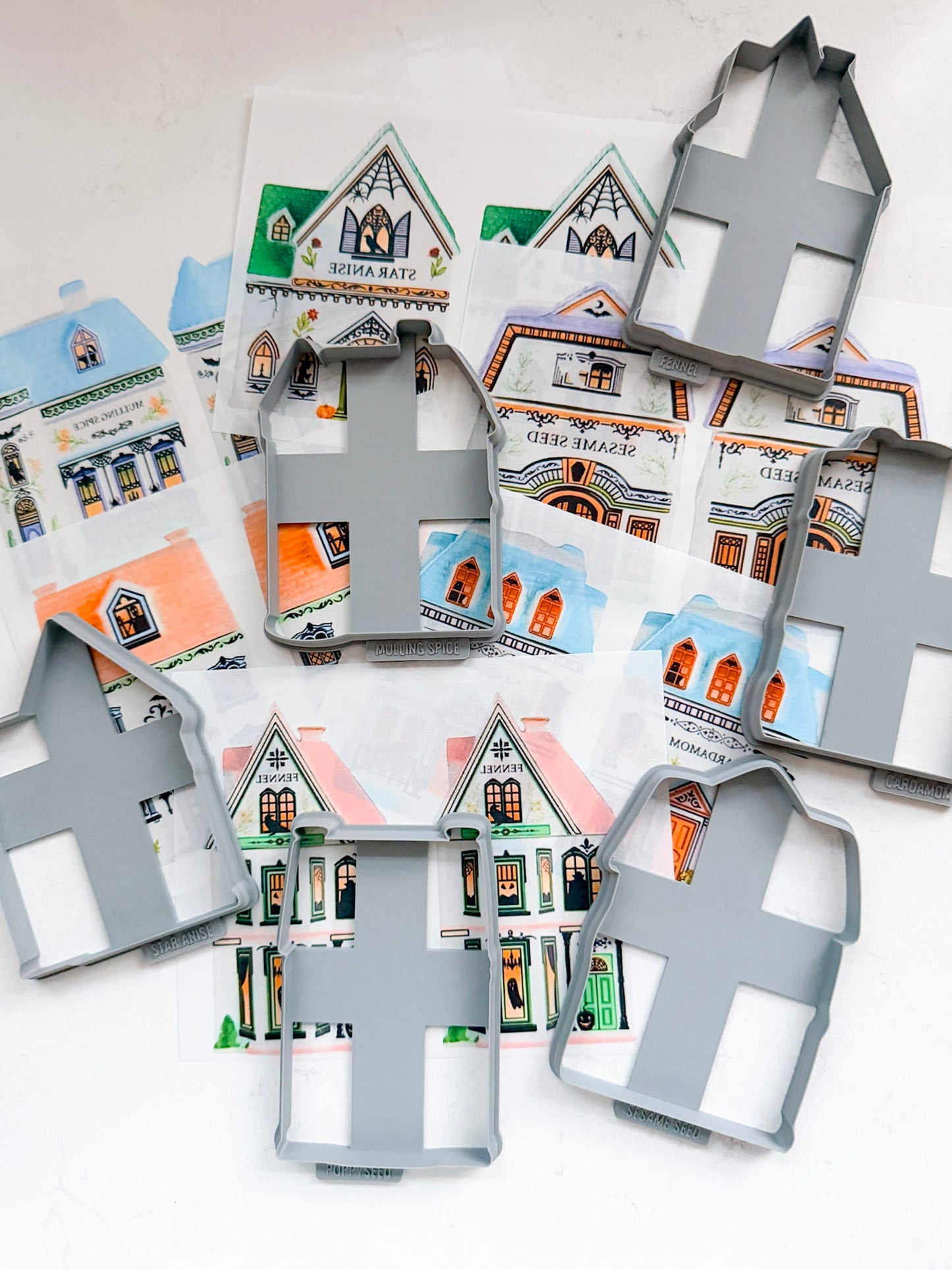 HALLOWEEN SPICE VILLAGE *XLARGE* TRANSFERS & CUTTER COMBO FULLSIZE | VINTAGE KITCHEN NOSTALGIA | POLYMER CLAY CUTTERS