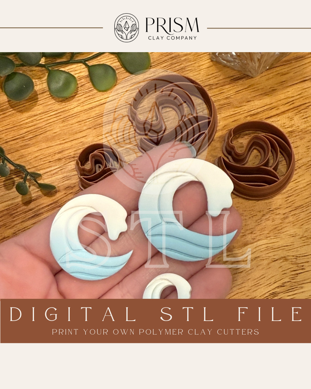 Riding Wave STL File | 3 Sizes | Digital Instant Download | 3D Printing STL File | Polymer Clay Tool | Polymer Clay Cutter STL File