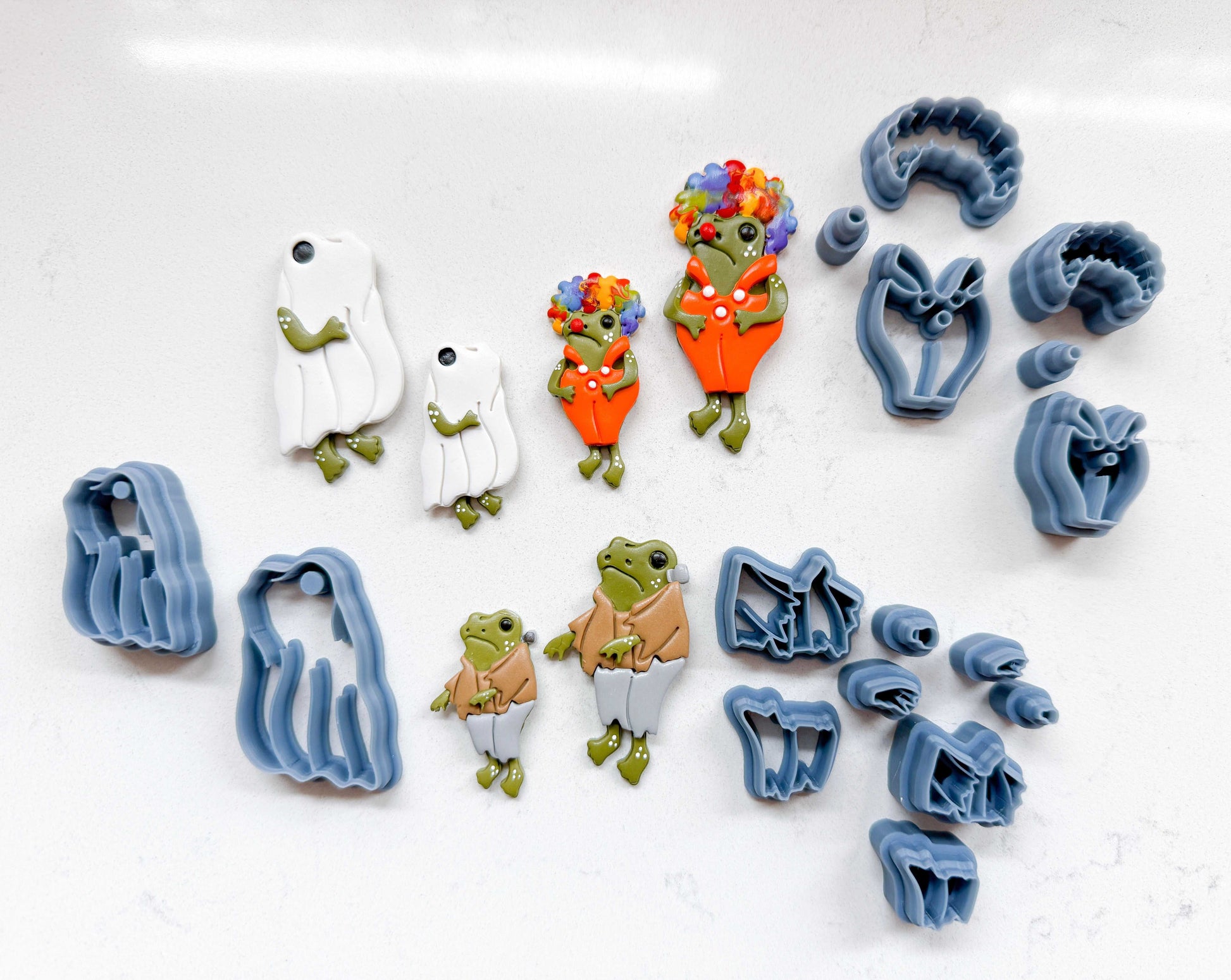 Halloween costumes frog outfit polymer clay cutters with detailed shapes and colorful design