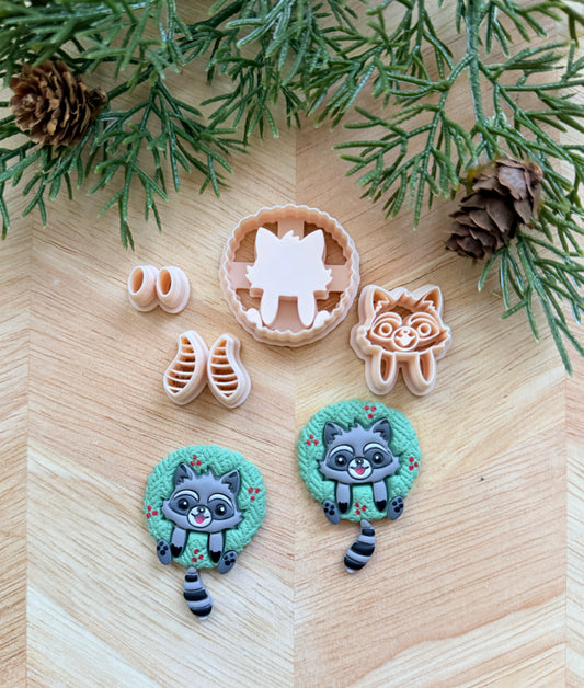 RACCOON IN A WREATH BUILDER CLAY CUTTER SET | CHRISTMAS | POLYMER CLAY CUTTER