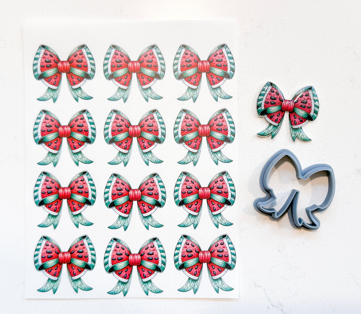 WATERMELON BOW TRANSFER PAPER & CUTTER | PCC SET 020 | TRANSFER PAPER | CLAY CUTTER