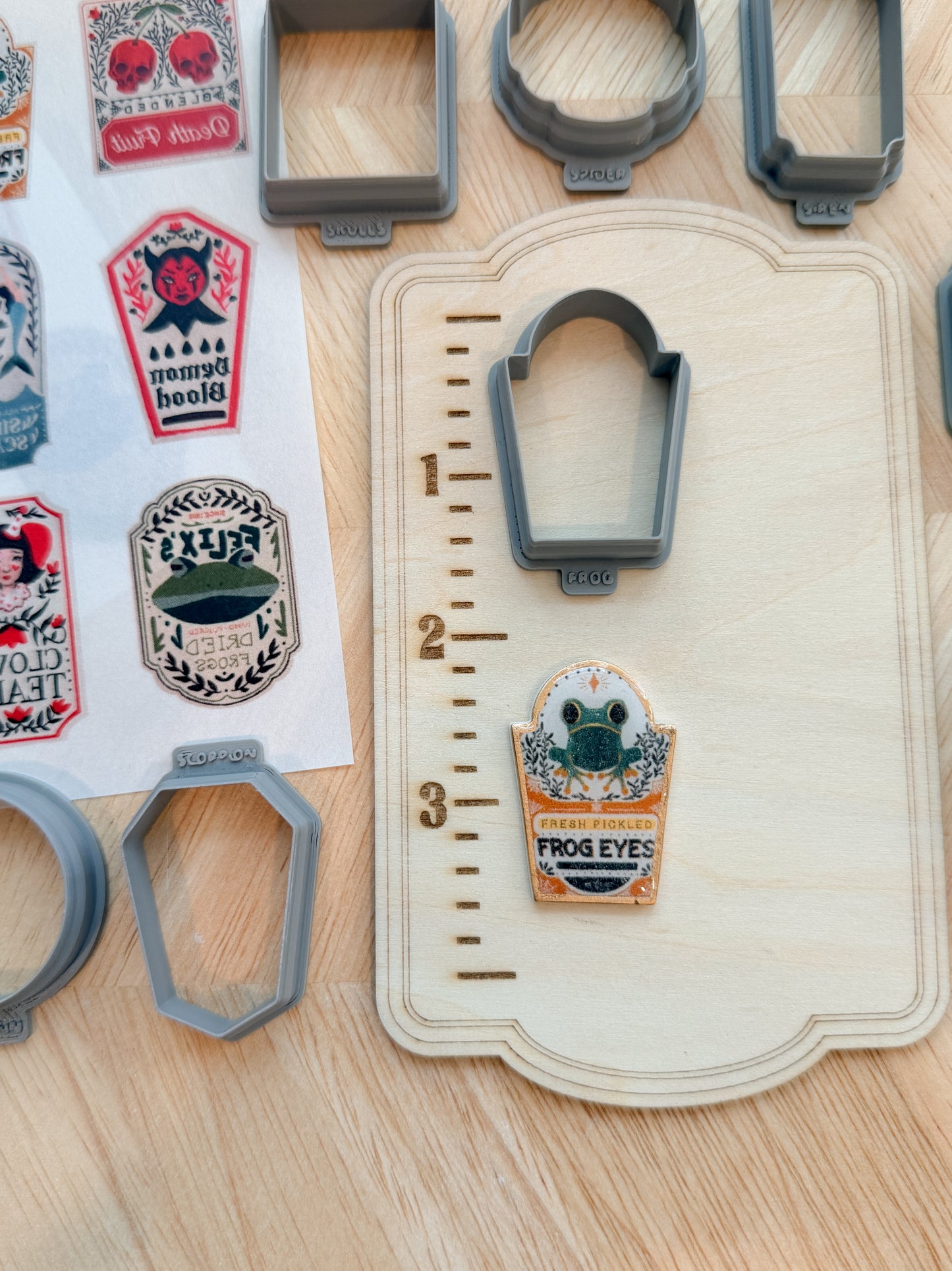 POISON LABEL TRANSFER & CUTTER COMBO | HALLOWEEN SPOOKY | POLYMER CLAY CUTTERS