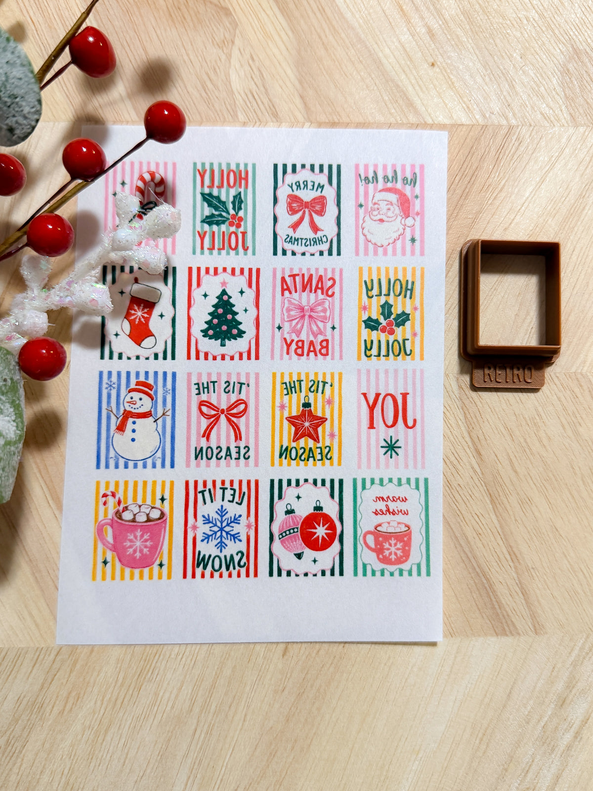 STRIPED HOLIDAY TILES TRANSFER PAPER CUTTER BUNDLE | TRANSFER PAPER FOR POLYMER CLAY