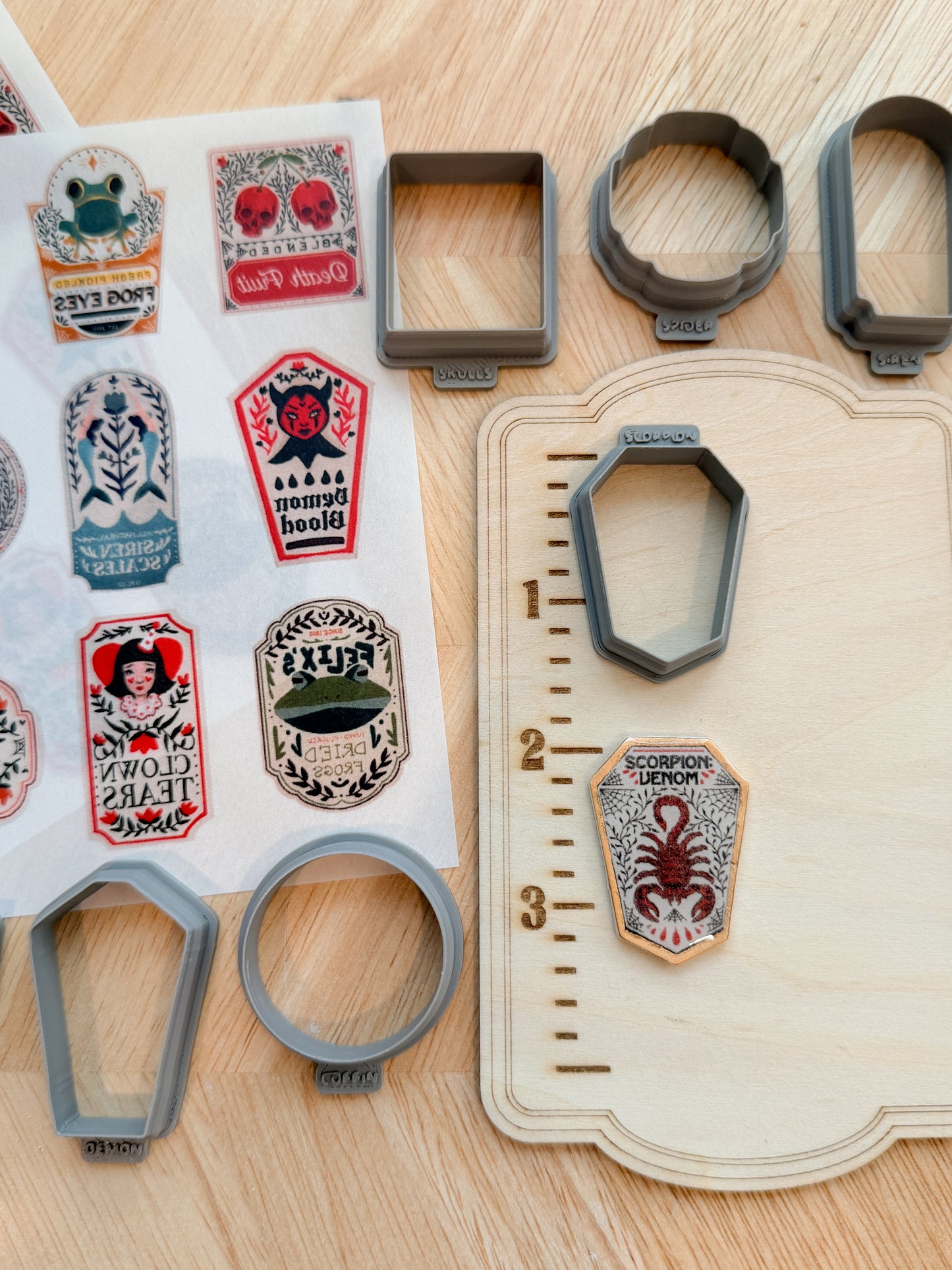 POISON LABEL TRANSFER & CUTTER COMBO | HALLOWEEN SPOOKY | POLYMER CLAY CUTTERS