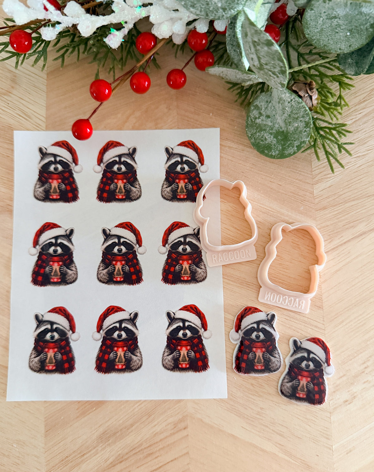 RACCOON HOLIDAY EARRING TRANSFER PAPER CUTTER BUNDLE | CLAY CUTTER & TRANSFER PAPER FOR POLYMER CLAY