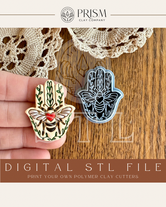 Bee Hamsa Hand STL File | Digital Instant Download | 3D Printing STL File | Polymer Clay Tool | Polymer Clay Cutter STL File