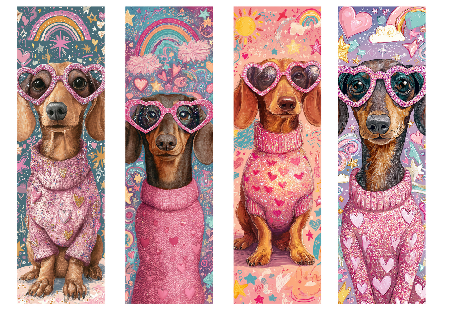 BOOK066 CUTE DACHSHUNDS| Bookmark Set of 4 | BOOKMARK TRANSFER PAPER