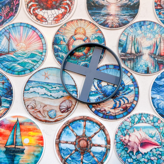 COASTAL ROUND MAGNET TRANSFER PAPER & CUTTER | PCC SET 002 | TRANSFER PAPER | CLAY CUTTER