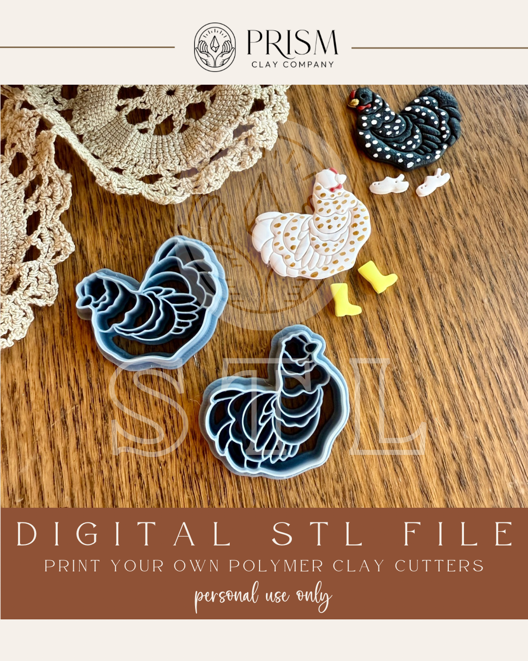 Chicken STL File | Digital Instant Download | 3D Printing STL File | Polymer Clay Tool | Polymer Clay Cutter STL File