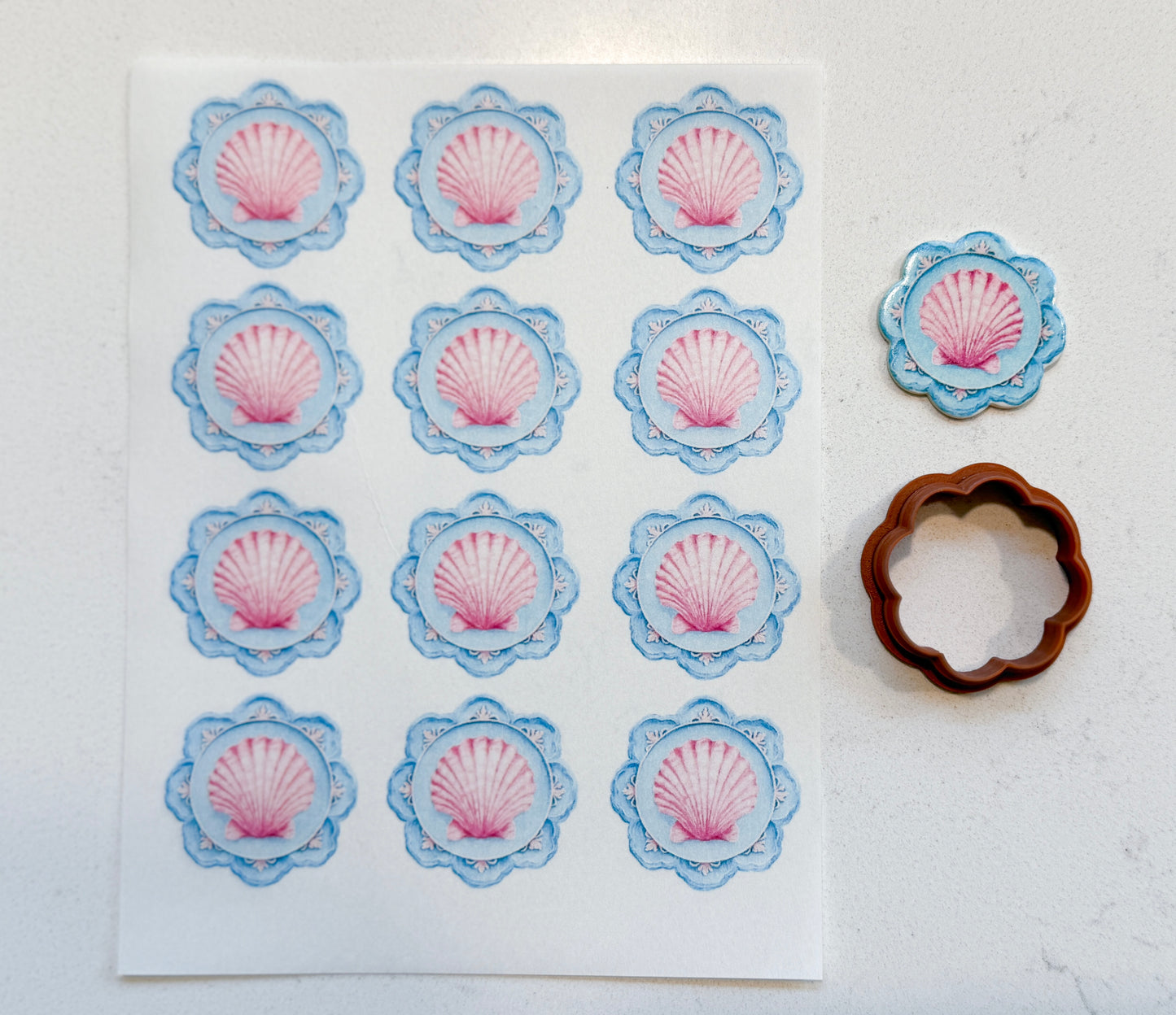 BLUE SCALLOP SHELL TRANSFER PAPER & CUTTER | PCC SET 012 | TRANSFER PAPER | CLAY CUTTER