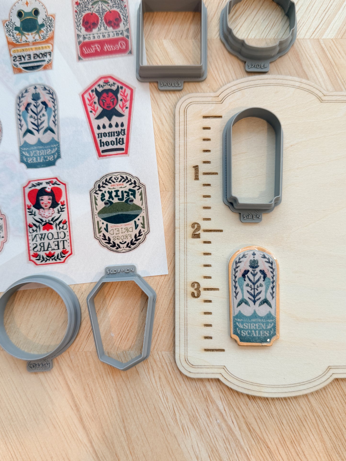 POISON LABEL TRANSFER & CUTTER COMBO | HALLOWEEN SPOOKY | POLYMER CLAY CUTTERS