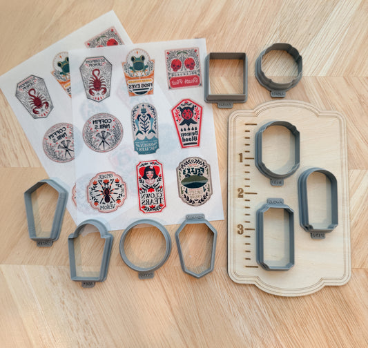 POISON LABEL TRANSFER & CUTTER COMBO | HALLOWEEN SPOOKY | POLYMER CLAY CUTTERS