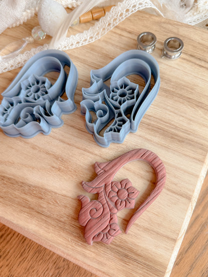 TRIBAL FLORAL HOOK | GAUGED HANGER | CLAY CUTTER  SET