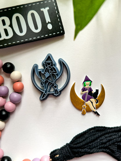 PIN UP WITCH ON MOON | HALLOWEEN | CLAY CUTTERS