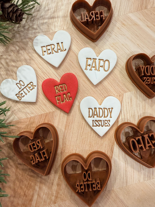 ANTI-CONVERSATION HEARTS CLAY CUTTERS | VALENTINES HOLIDAY | POLYMER CLAY CUTTER