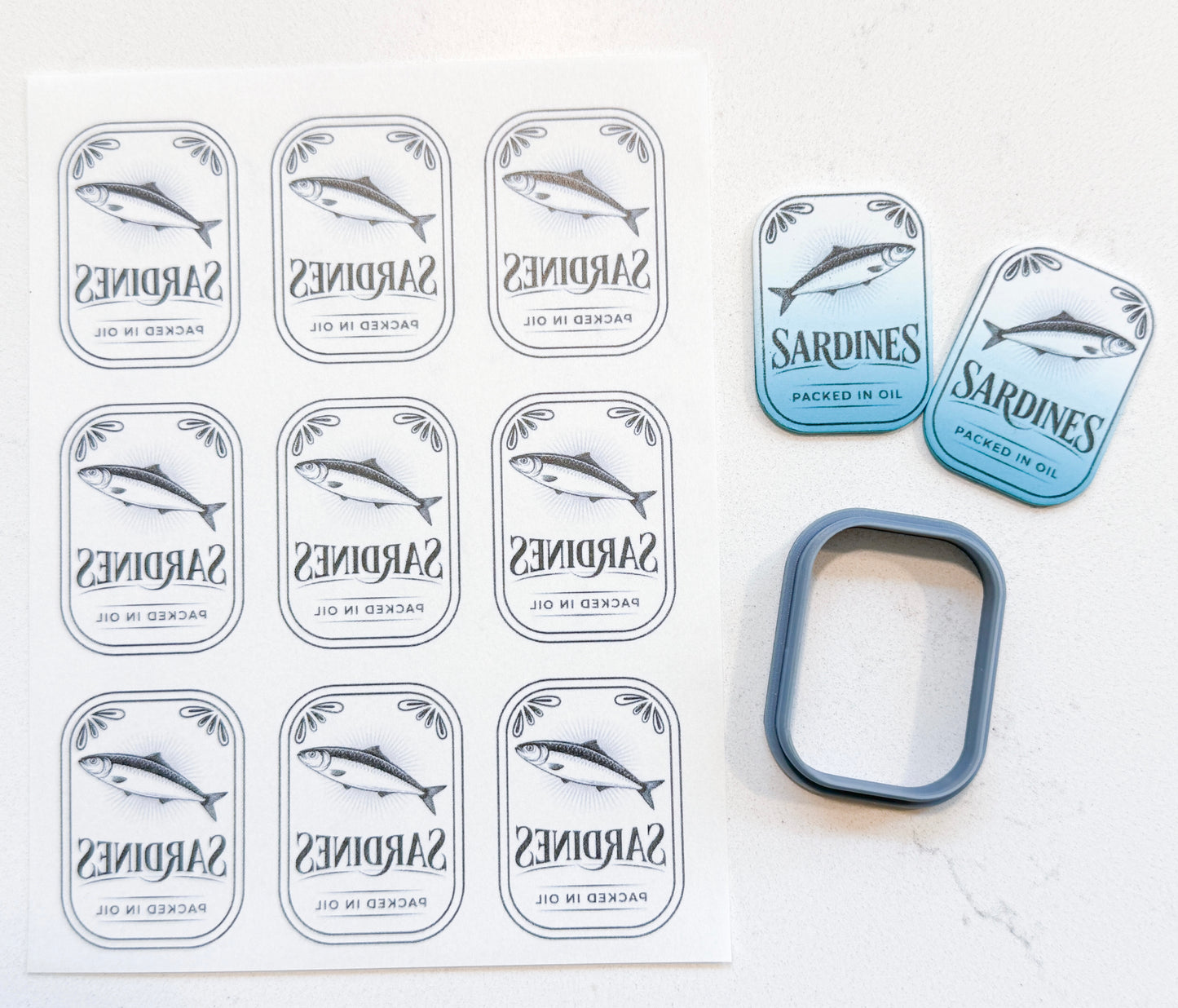 SARDINES IN OIL TRANSFER PAPER & CUTTER | PCC SET 015 | TRANSFER PAPER | CLAY CUTTER