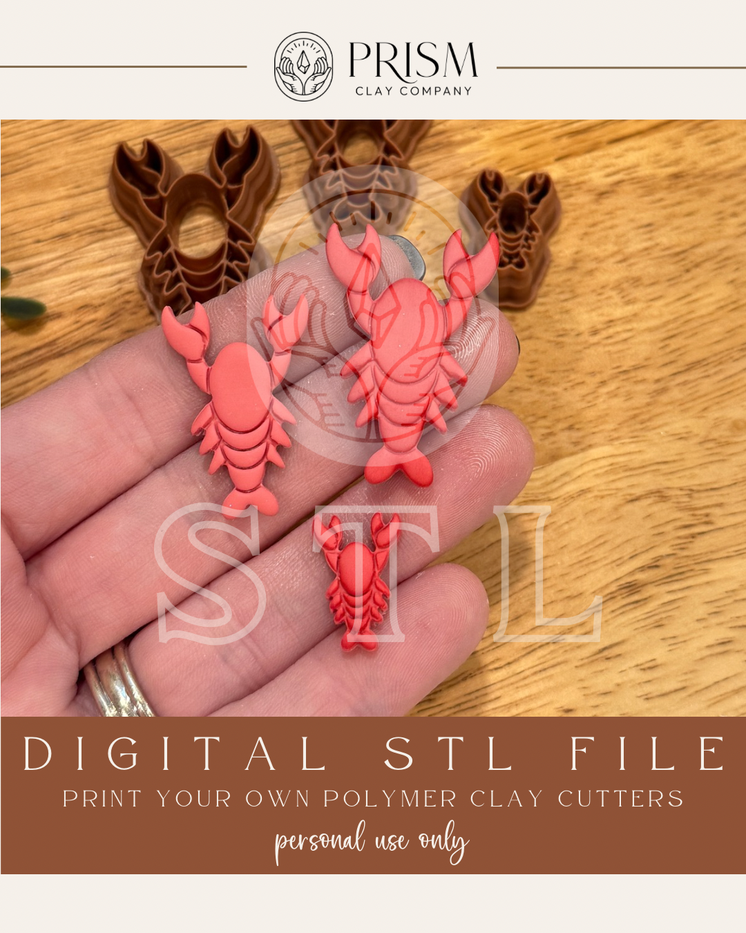 Lobster STL File | 3 Sizes | Digital Instant Download | 3D Printing STL File | Polymer Clay Tool | Polymer Clay Cutter STL File