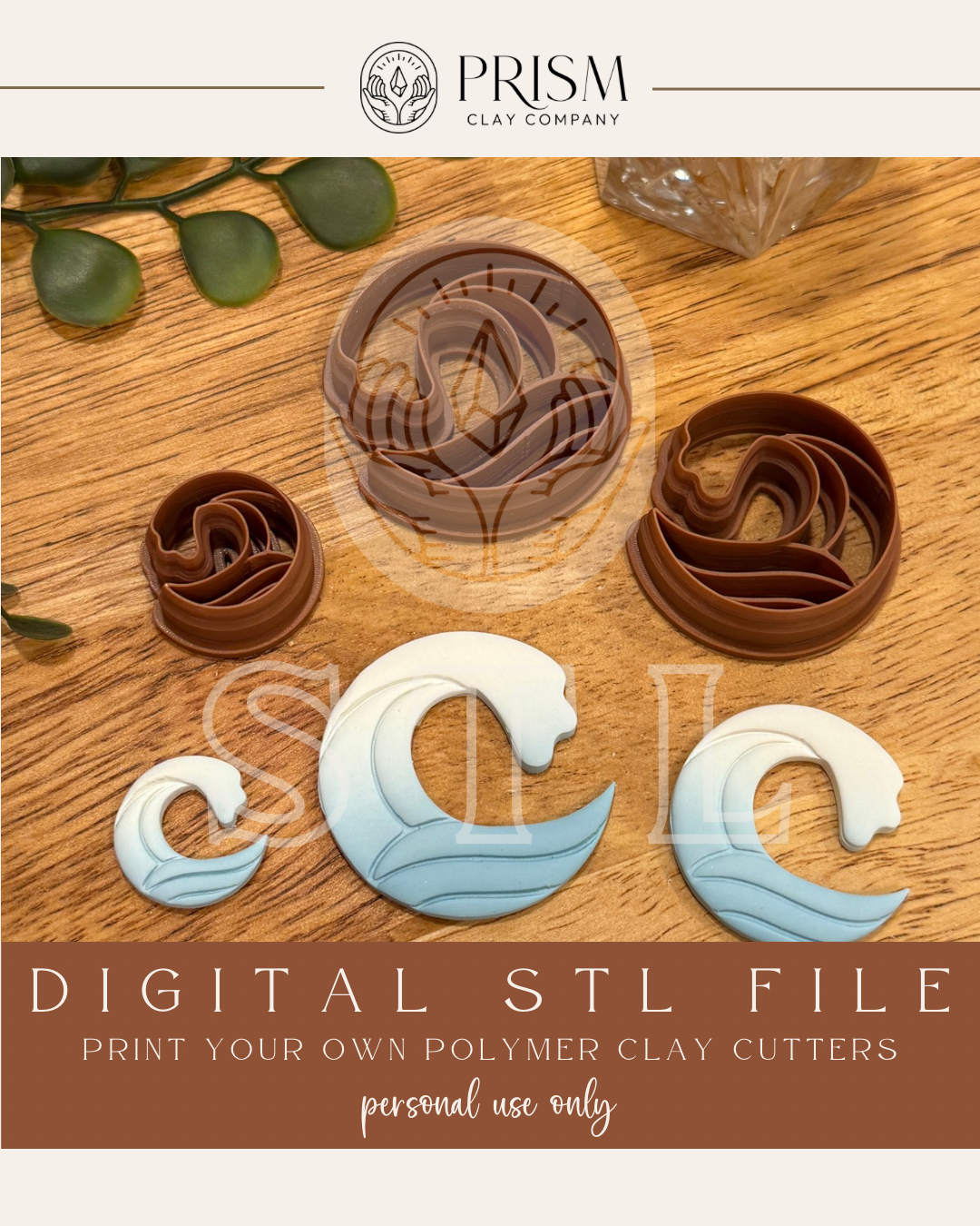 Riding Wave STL File | 3 Sizes | Digital Instant Download | 3D Printing STL File | Polymer Clay Tool | Polymer Clay Cutter STL File