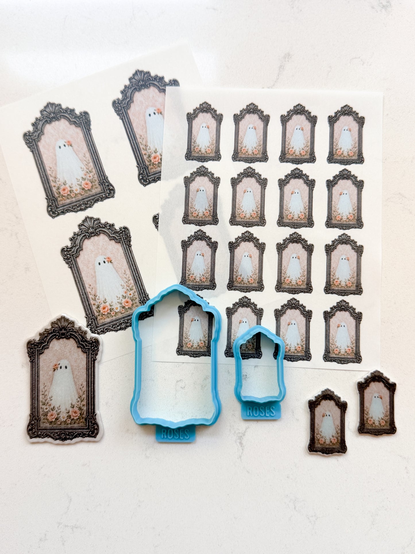 007 HAUNTED ROSES EARRING & MAGNET TRANSFER PAPER CUTTER BUNDLE | TRANSFER PAPER FOR POLYMER CLAY