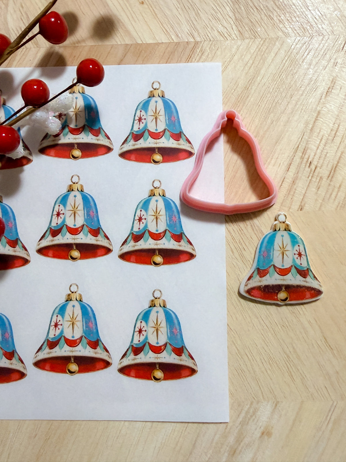 RETRO BELL ORNAMENT HOLIDAY EARRING TRANSFER PAPER CUTTER BUNDLE | TRANSFER PAPER FOR POLYMER CLAY