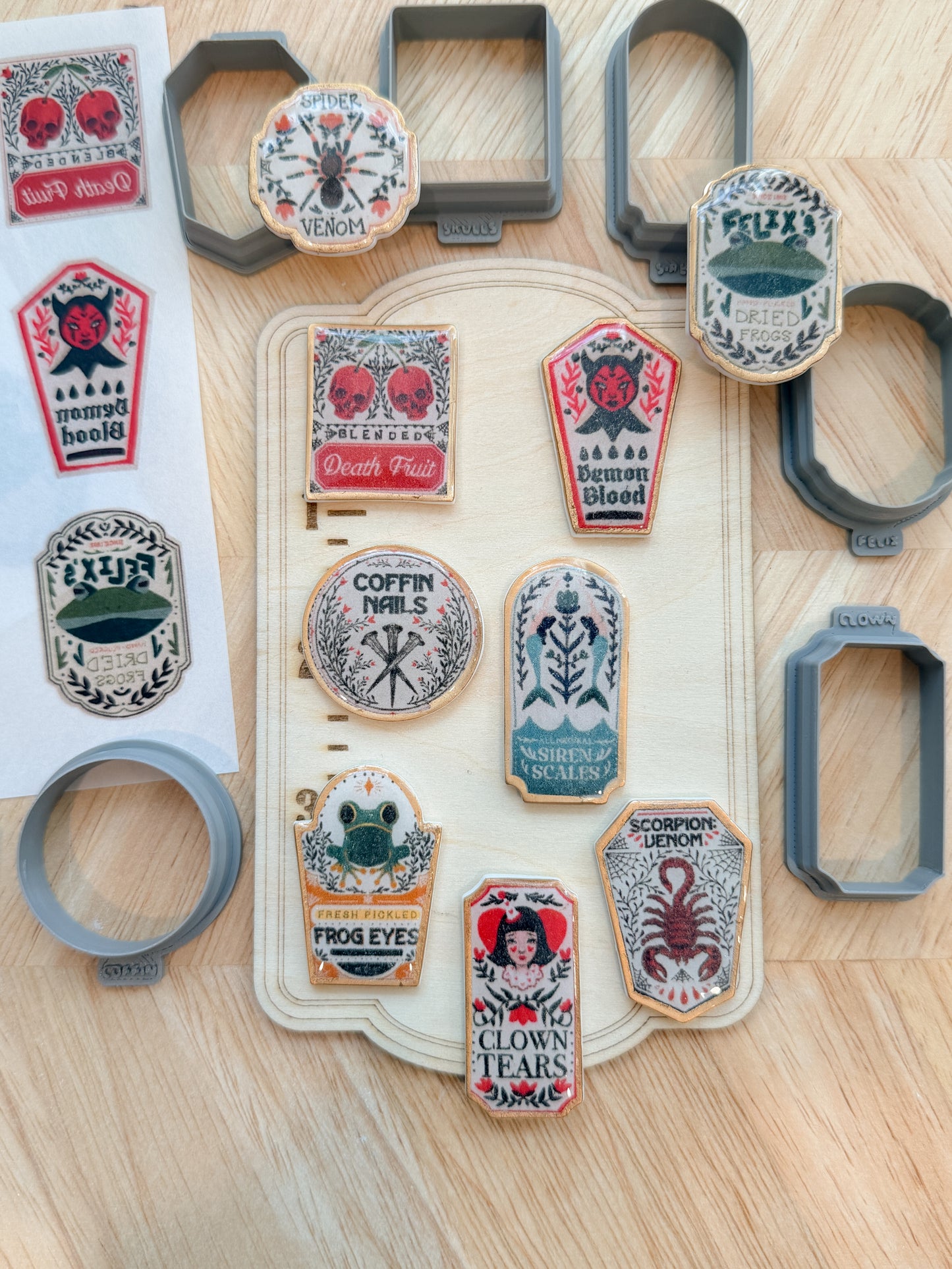 POISON LABEL TRANSFER & CUTTER COMBO | HALLOWEEN SPOOKY | POLYMER CLAY CUTTERS