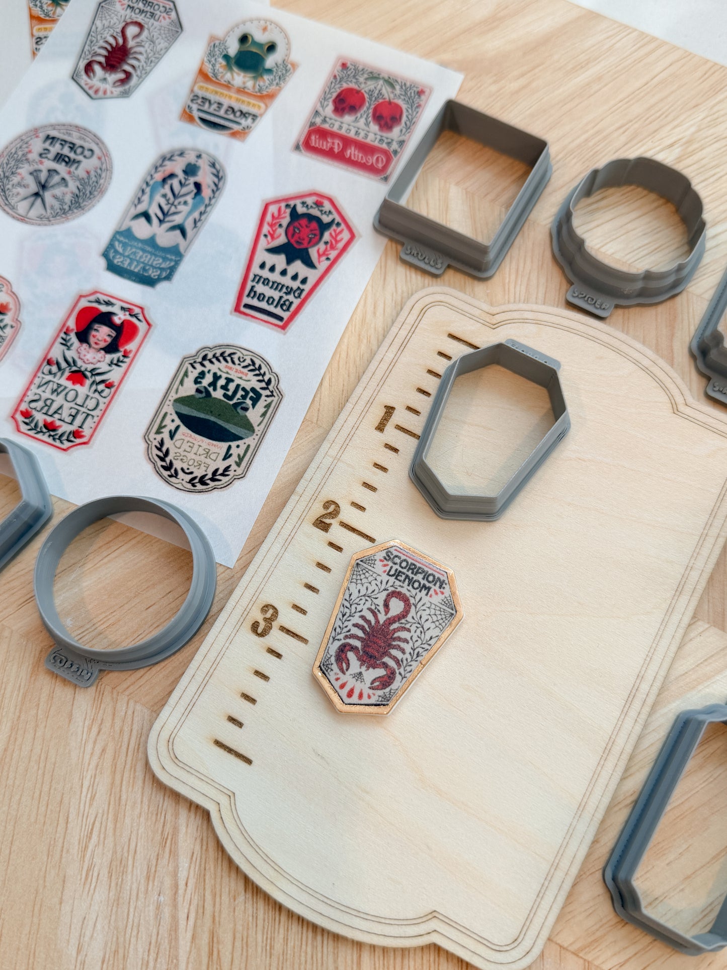 POISON LABEL TRANSFER & CUTTER COMBO | HALLOWEEN SPOOKY | POLYMER CLAY CUTTERS