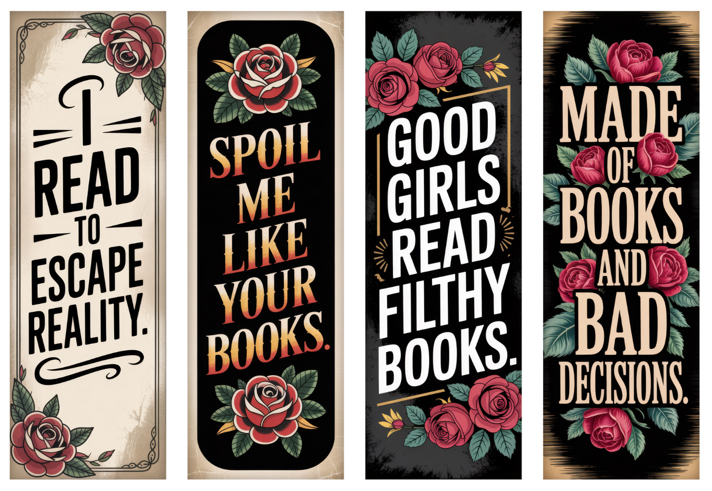 BOOK077 FLIRTY BOOKS | Bookmark Set of 4 | BOOKMARK TRANSFER PAPER